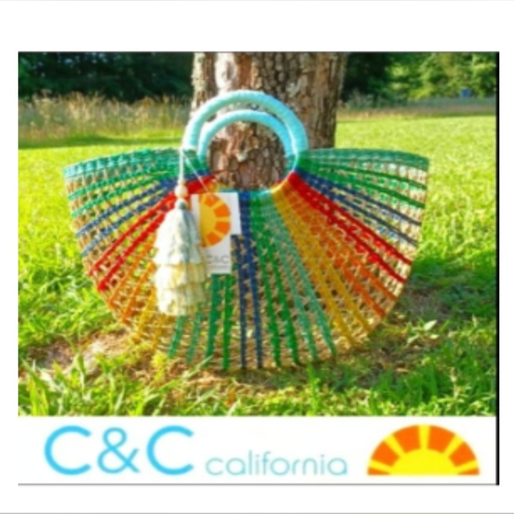 Rainbow Fan Rattan Beach Bag from Anthropologie by C&C California - Picture 10 of 12